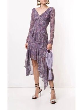 MARCHESA NOTTE long sleeve asymmetrical tulle dress